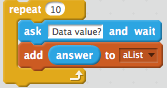 scratch script for repeatedly adding data to a list via an ask block