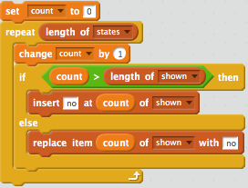 scratch script to initialize a list indicating which values have been presented