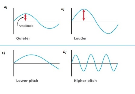 Diagram showing amplitude and frequency of a sound wave