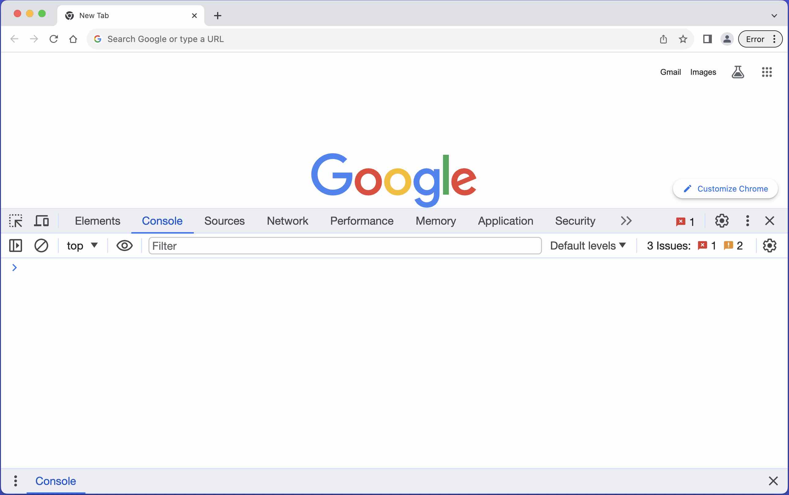 a fresh JavaScript console in Google Chrome