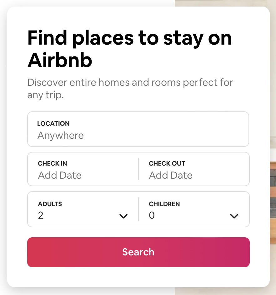 a snapshot of the classic AirBnB search screen