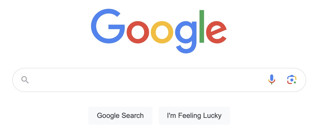 a snapshot of the class Google homepage, showing its search form