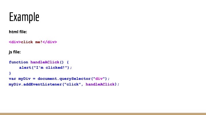 example HTML and JS code for an event handler