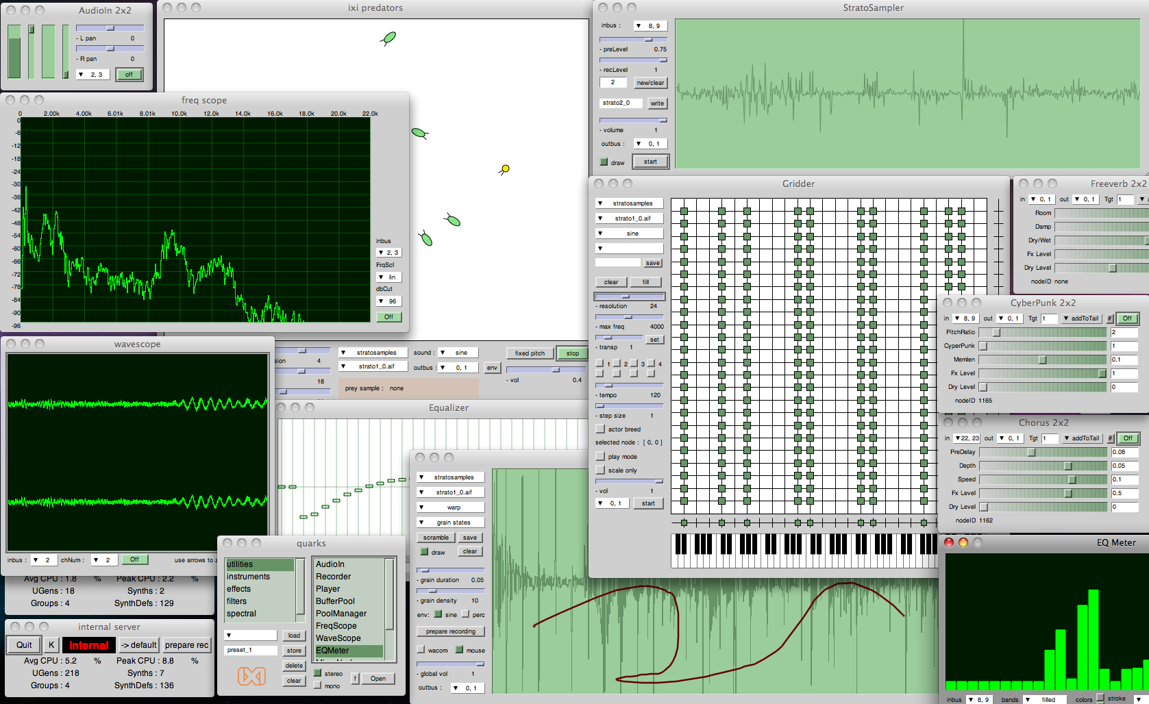 a screenshot of the SuperCollider programming environment
