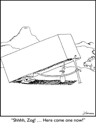 a Far Side saber-toothed tigertrap